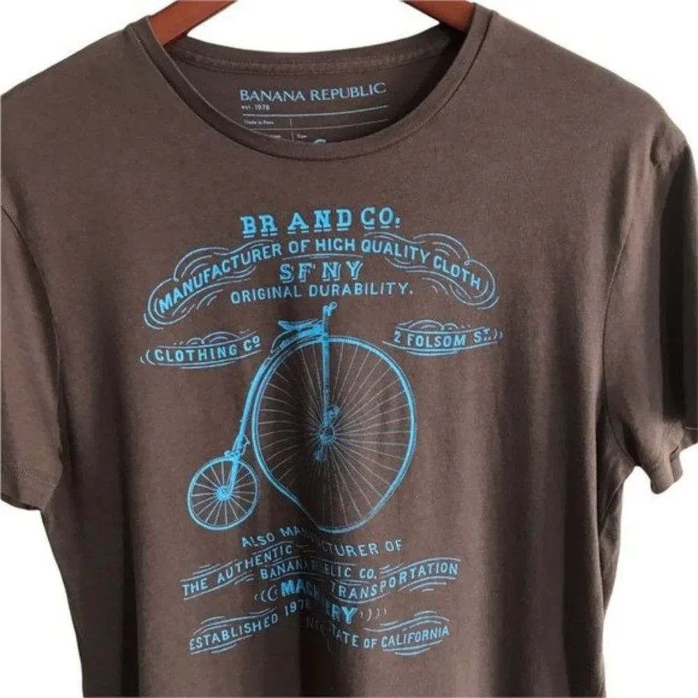 Banana Republic 100% Cotton Vintage Bicycle Machinery Tee Size Small
